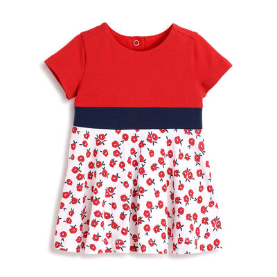 Girls Medium Red Printed Short Sleeve Dress